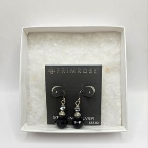 primrose sterling silver earrings With Black Gem Stone New